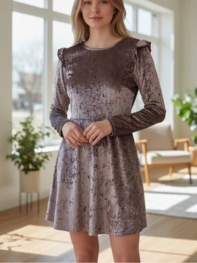 Mossimo Dress Small Crushed Velvet Long Sleeve Fairy Grunge Romantic Purple